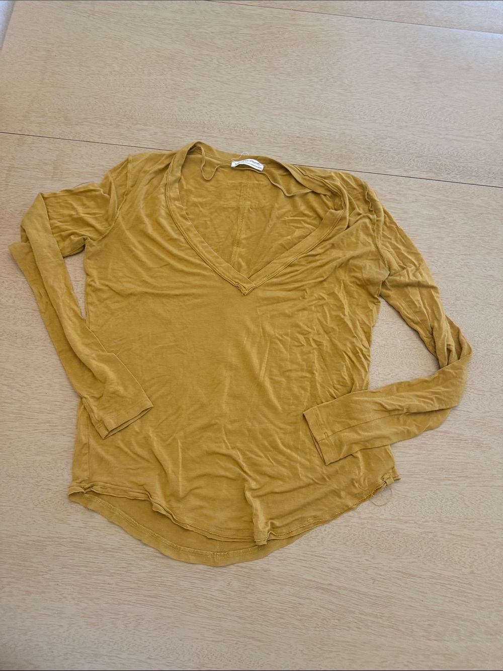 We The Free V-Neck Long Sleeve Tee in Mustard - Women's Casual Top